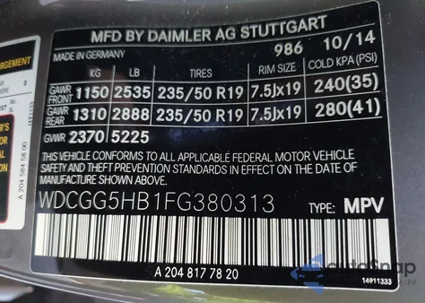 2015 Mercedes-Benz Glk 350 из США, поврежденный, VIN WDCGG5HB1FG380313